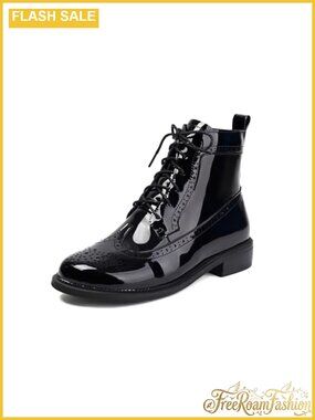 SEIFIN Women's Wingtip Oxford Combat Boots Side Zip Ankle Motorcycle Boots
